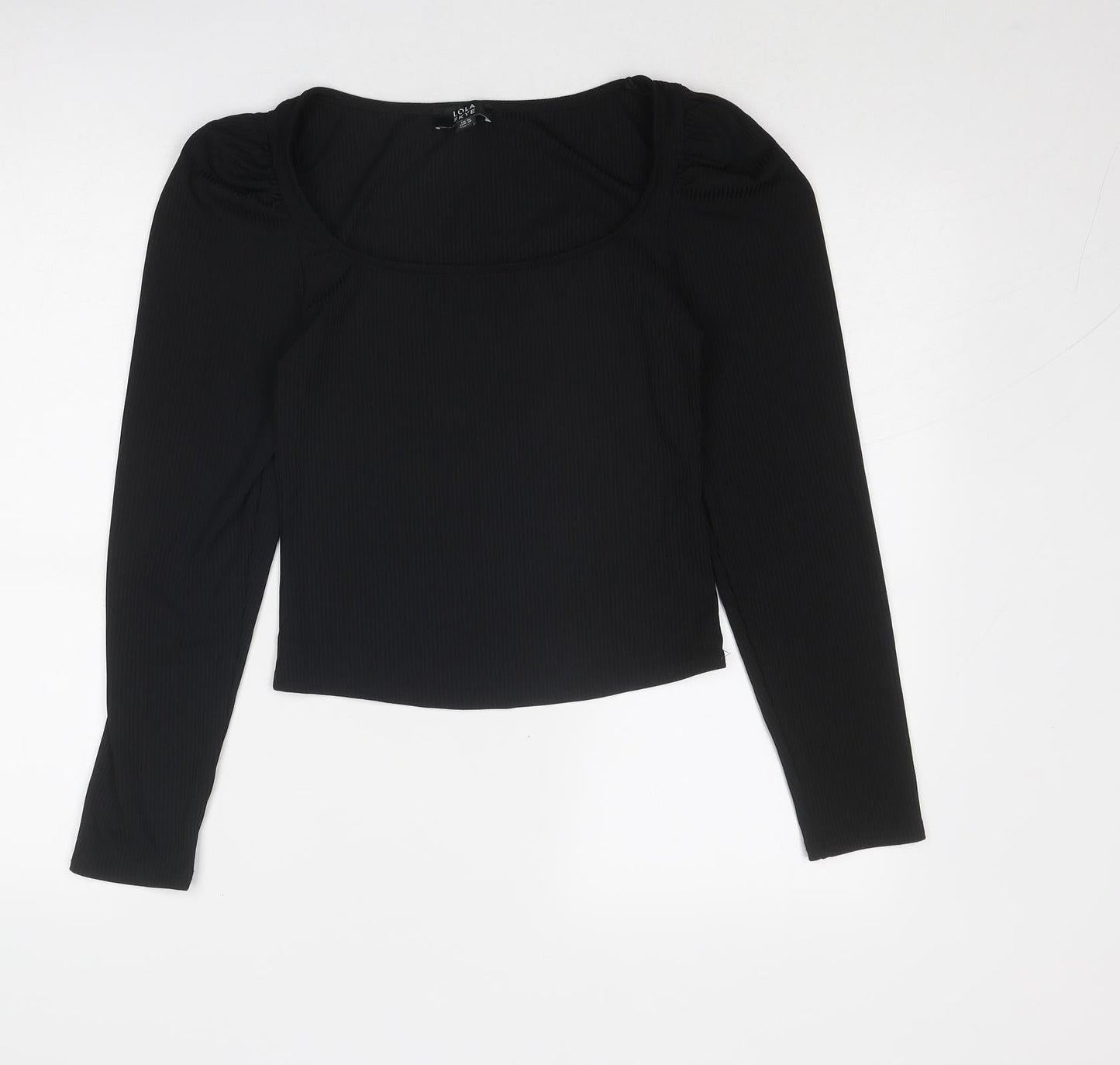 Lola Skye Womens Black Polyester Basic T-Shirt Size 10 Boat Neck - Ribbed