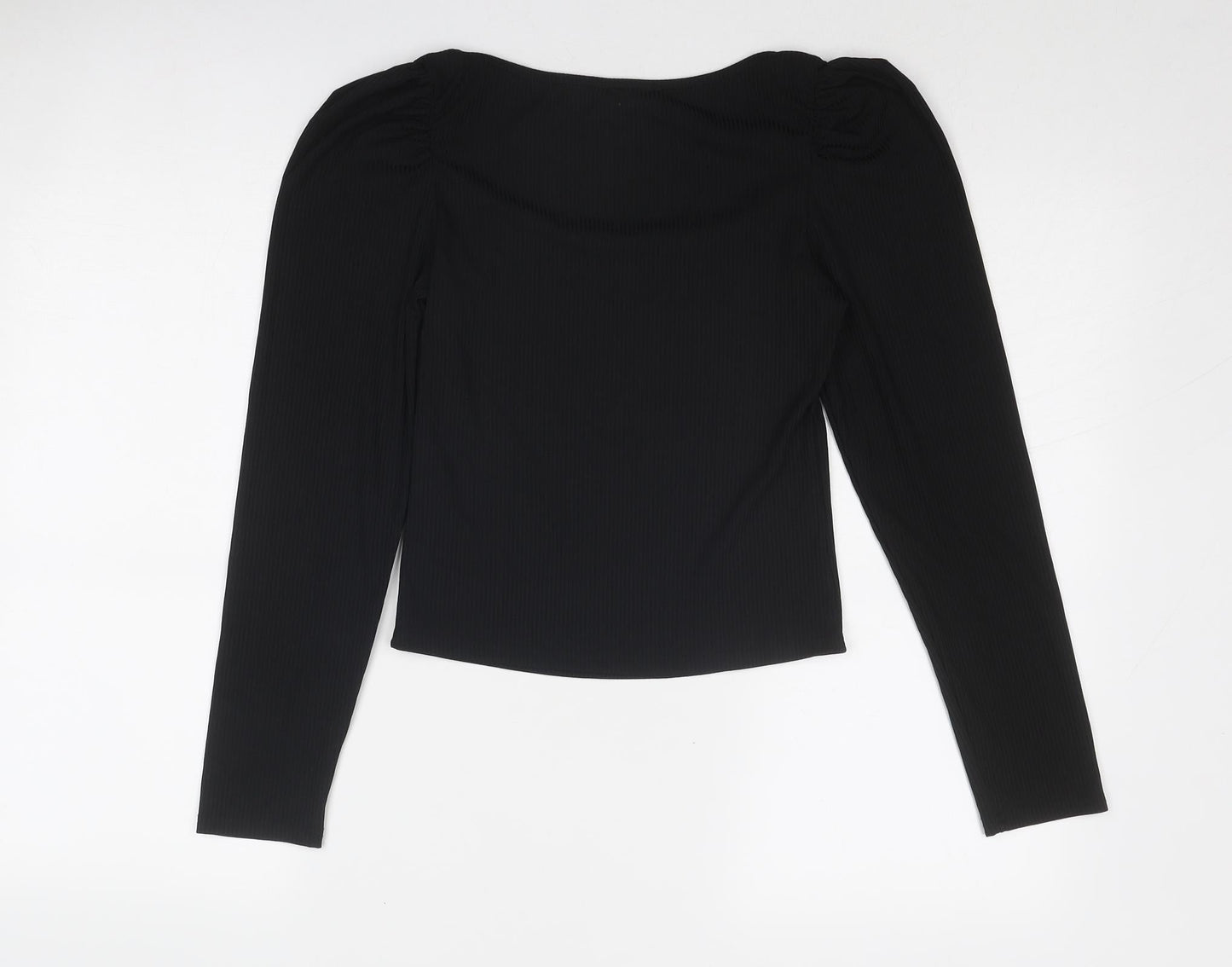 Lola Skye Womens Black Polyester Basic T-Shirt Size 10 Boat Neck - Ribbed