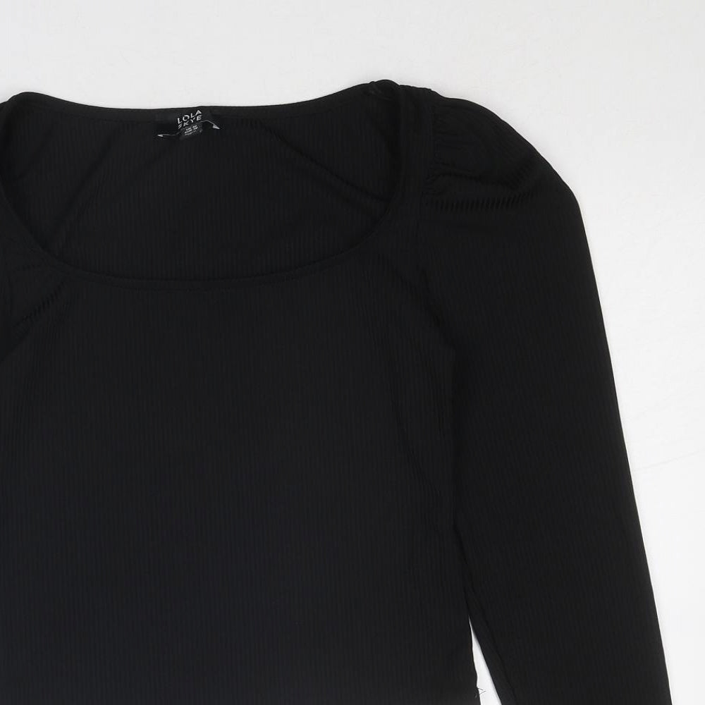 Lola Skye Womens Black Polyester Basic T-Shirt Size 10 Boat Neck - Ribbed