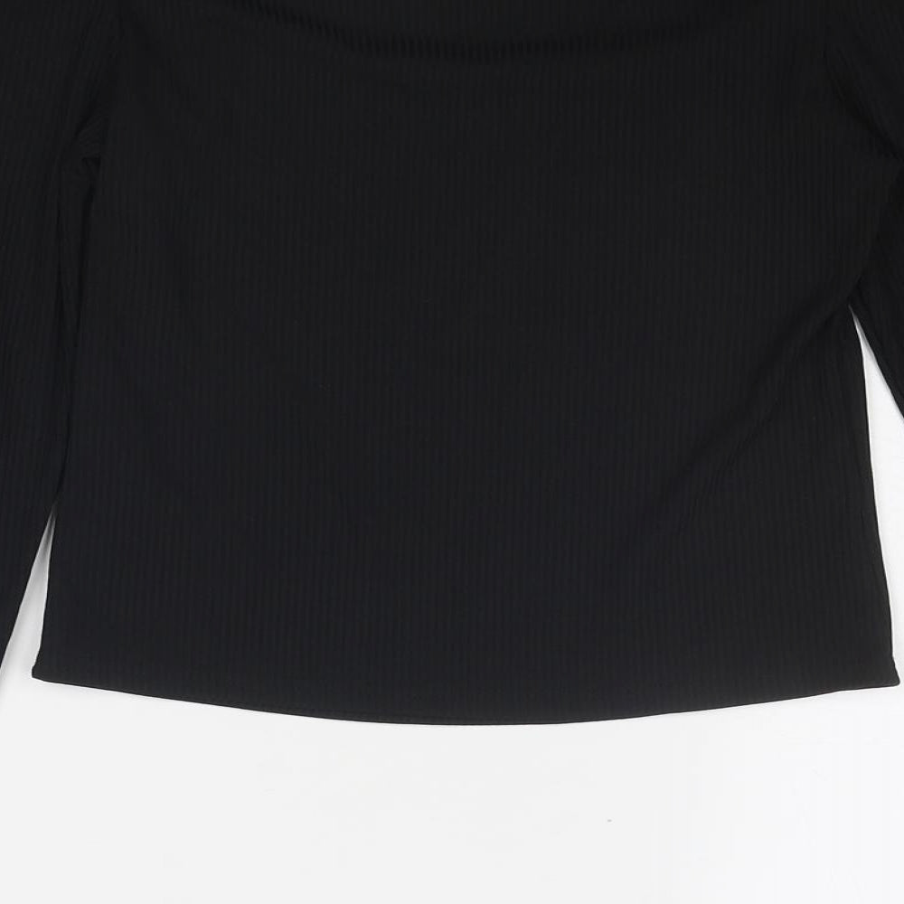 Lola Skye Womens Black Polyester Basic T-Shirt Size 10 Boat Neck - Ribbed