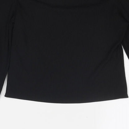 Lola Skye Womens Black Polyester Basic T-Shirt Size 10 Boat Neck - Ribbed