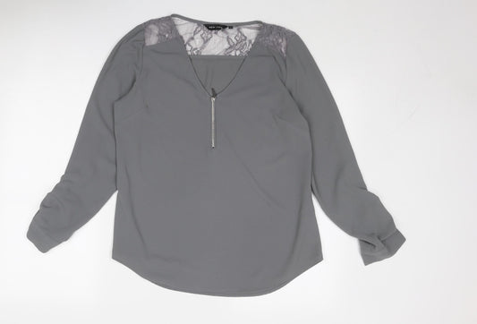 Womens UK Size 12 New Look Grey Basic Blouse
