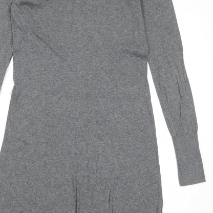 Oasis Womens Grey 100% Cotton A-Line Size M Round Neck Pullover - Flower Detail