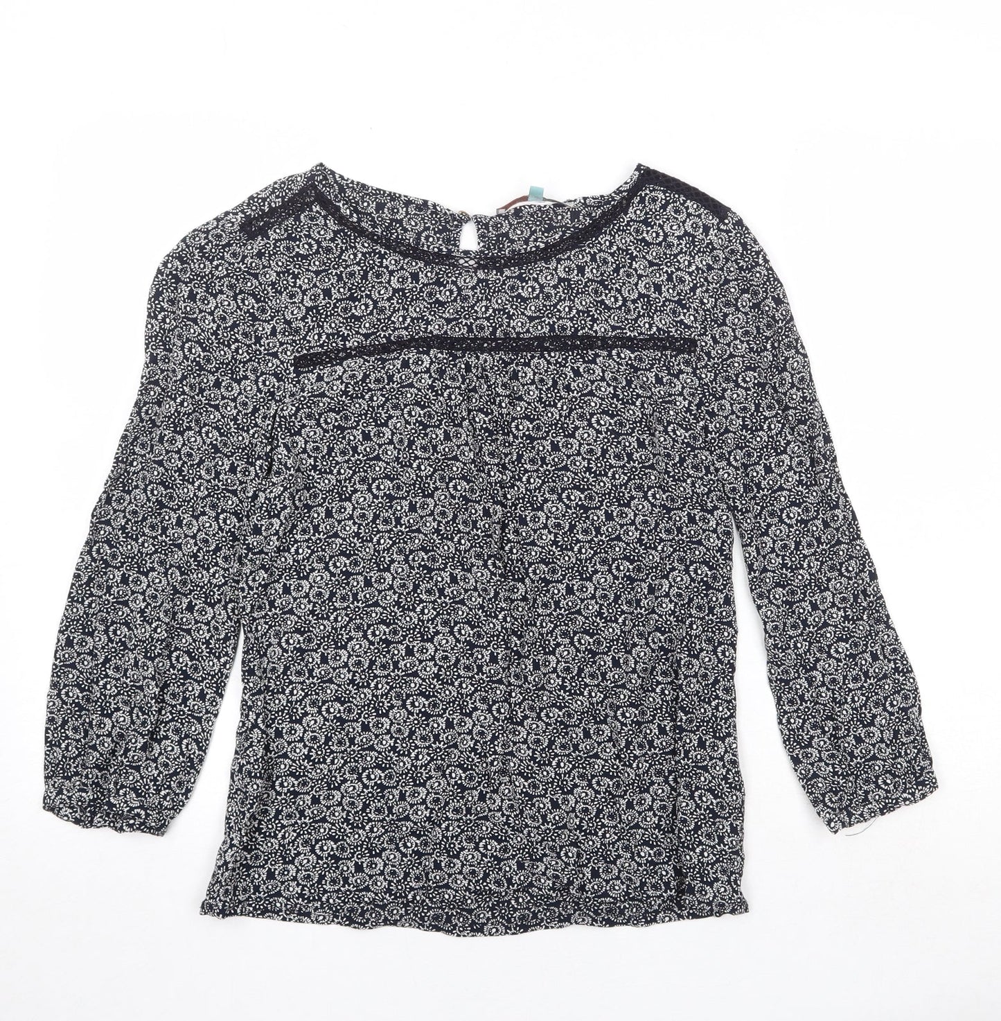 He Loves Me He Loves Me Not Womens Black Geometric Viscose Basic Blouse Size 10 Round Neck