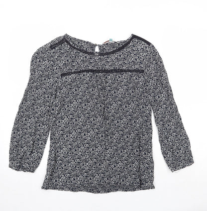 He Loves Me He Loves Me Not Womens Black Geometric Viscose Basic Blouse Size 10 Round Neck