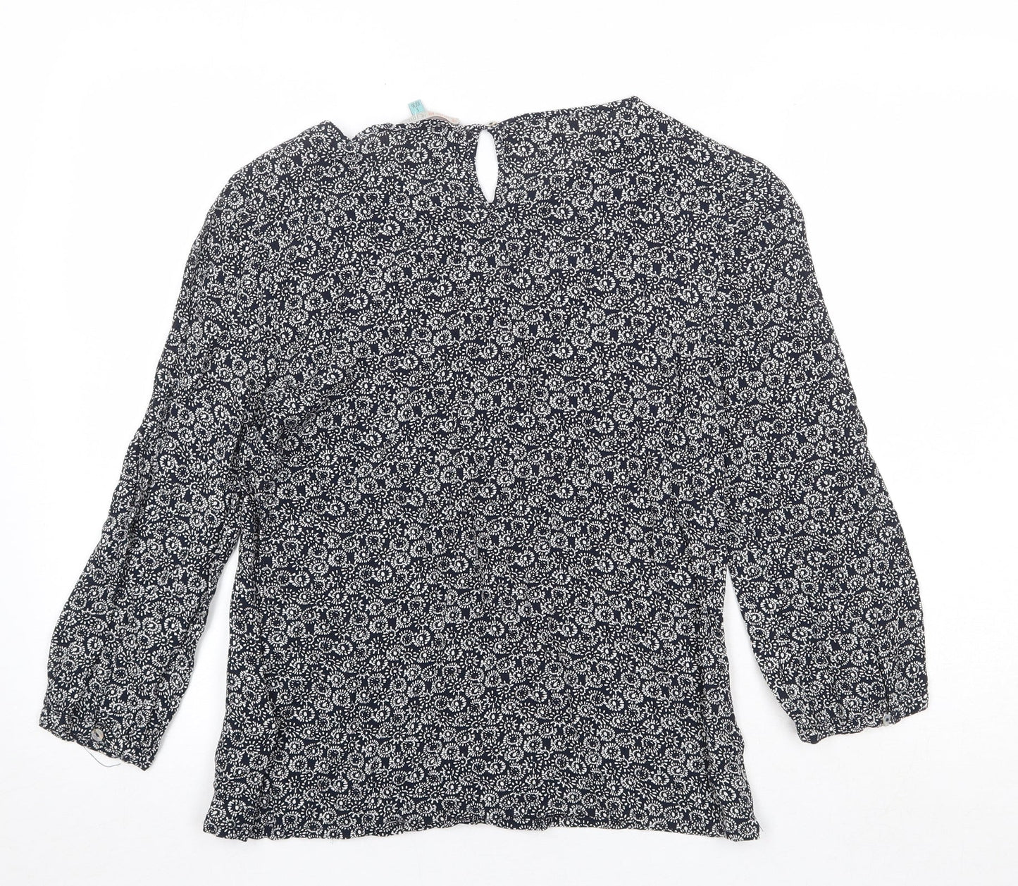 He Loves Me He Loves Me Not Womens Black Geometric Viscose Basic Blouse Size 10 Round Neck