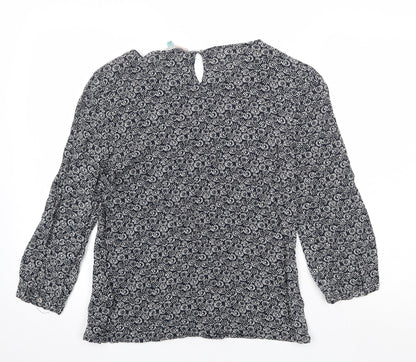 He Loves Me He Loves Me Not Womens Black Geometric Viscose Basic Blouse Size 10 Round Neck
