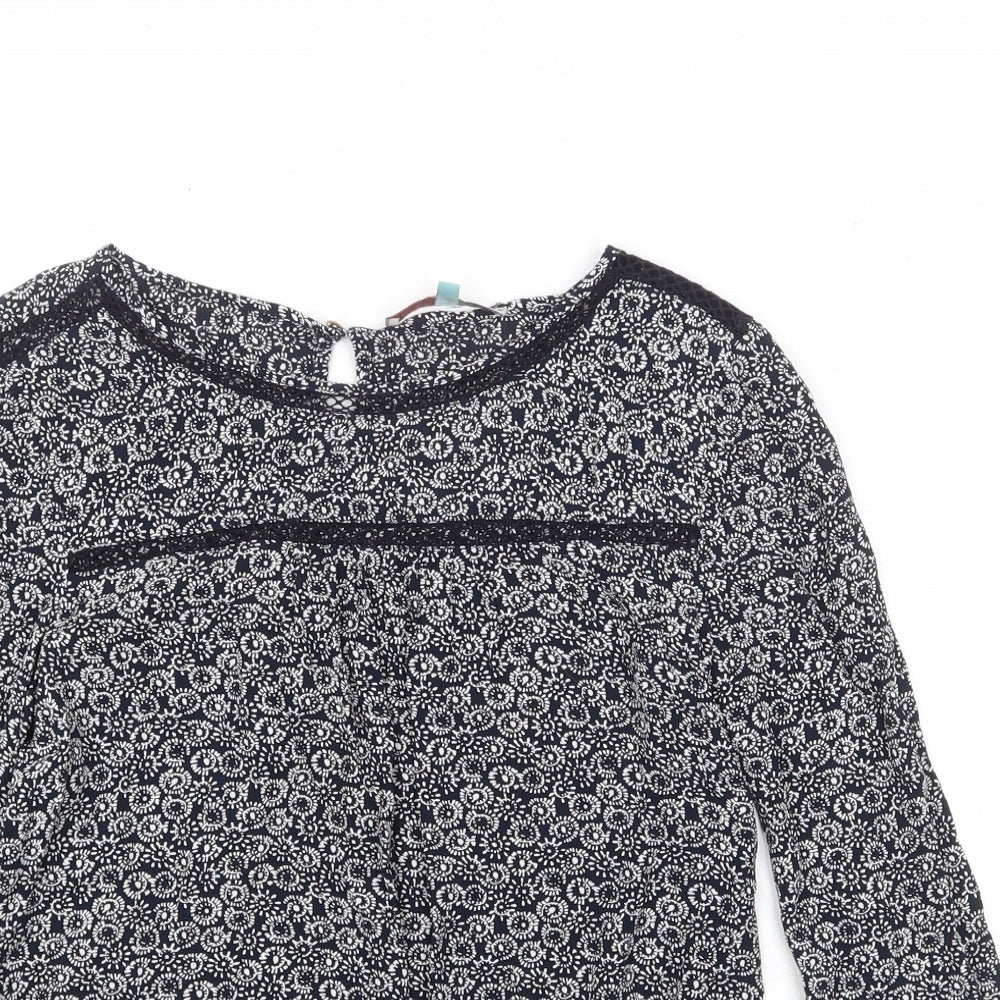 He Loves Me He Loves Me Not Womens Black Geometric Viscose Basic Blouse Size 10 Round Neck