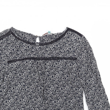 He Loves Me He Loves Me Not Womens Black Geometric Viscose Basic Blouse Size 10 Round Neck