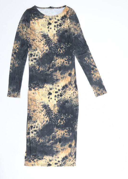 Topshop Womens Beige Geometric Polyester Bodycon Size 8 Round Neck Pullover