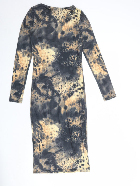 Topshop Womens Beige Geometric Polyester Bodycon Size 8 Round Neck Pullover