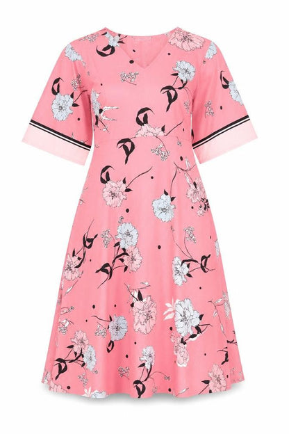 Principles Womens Pink Floral Polyester A-Line Size 10 V-Neck Pullover