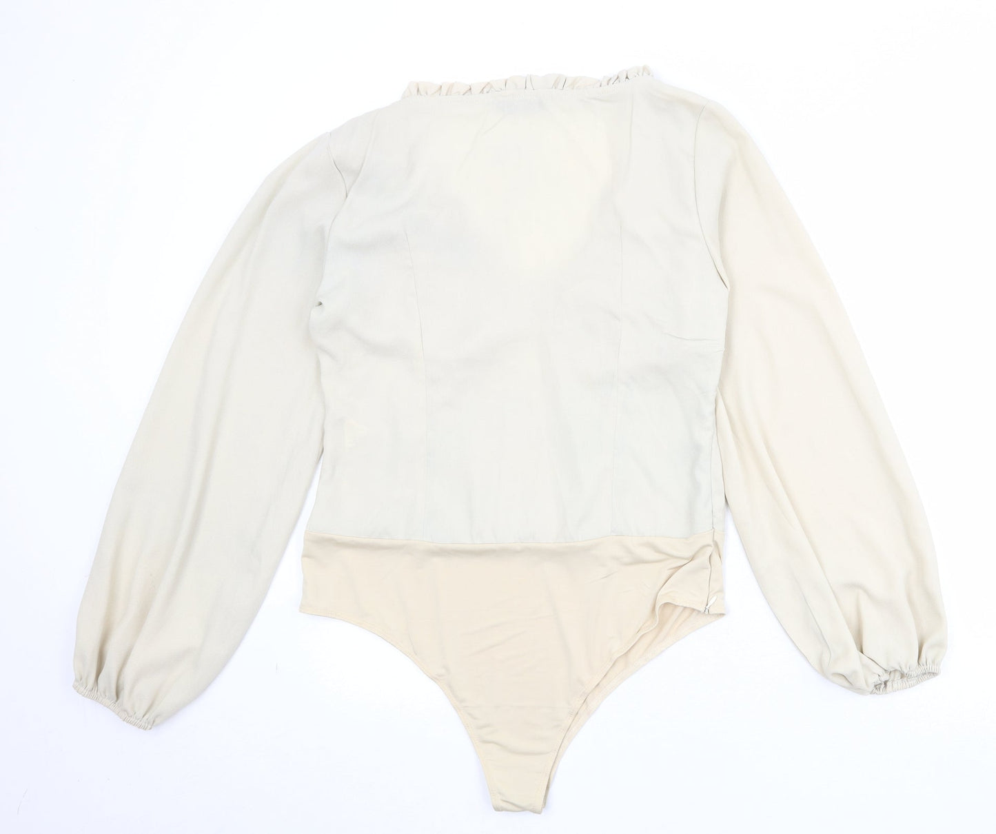 PRETTYLITTLETHING Womens Beige Polyester Bodysuit One-Piece Size 16 Zip