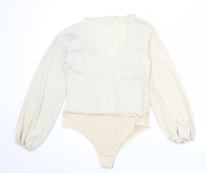 PRETTYLITTLETHING Womens Beige Polyester Bodysuit One-Piece Size 16 Zip