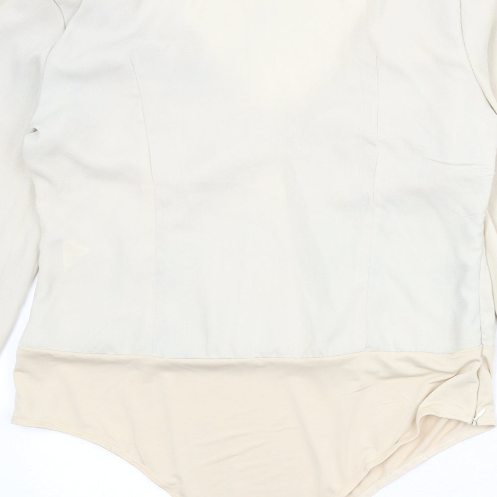 PRETTYLITTLETHING Womens Beige Polyester Bodysuit One-Piece Size 16 Zip