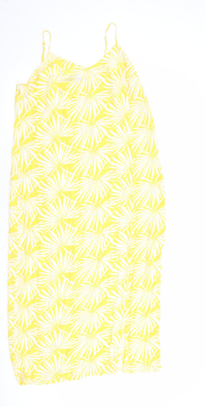 Marks and Spencer Womens Yellow Geometric Viscose Tank Dress Size 12 V-Neck Pullover