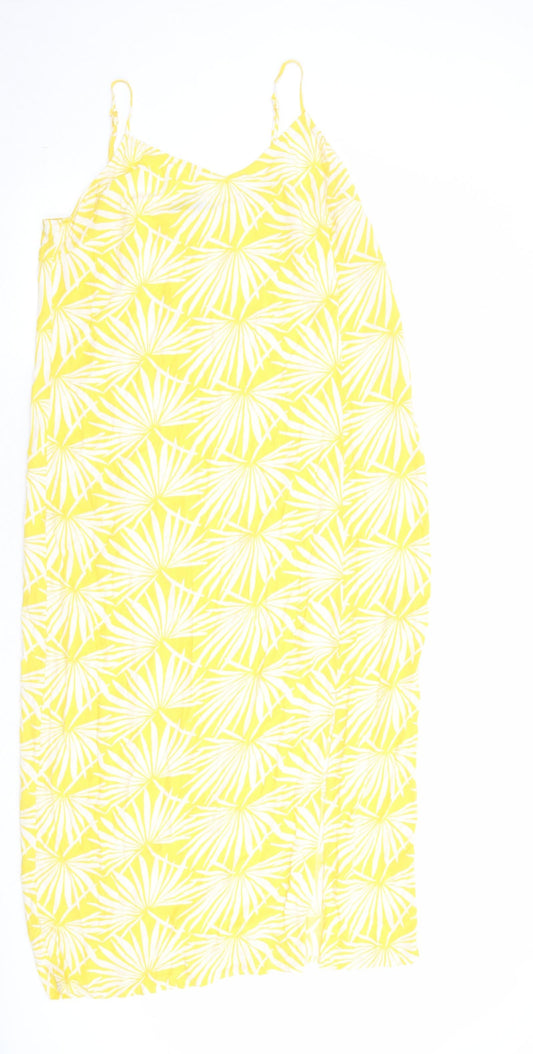 Marks and Spencer Womens Yellow Geometric Viscose Tank Dress Size 12 V-Neck Pullover