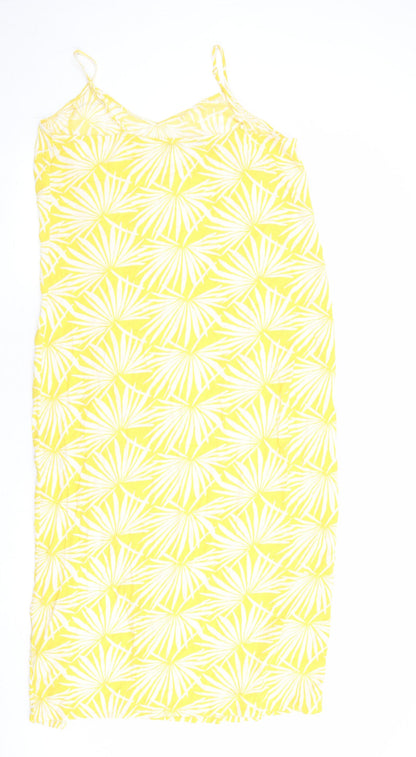 Marks and Spencer Womens Yellow Geometric Viscose Tank Dress Size 12 V-Neck Pullover