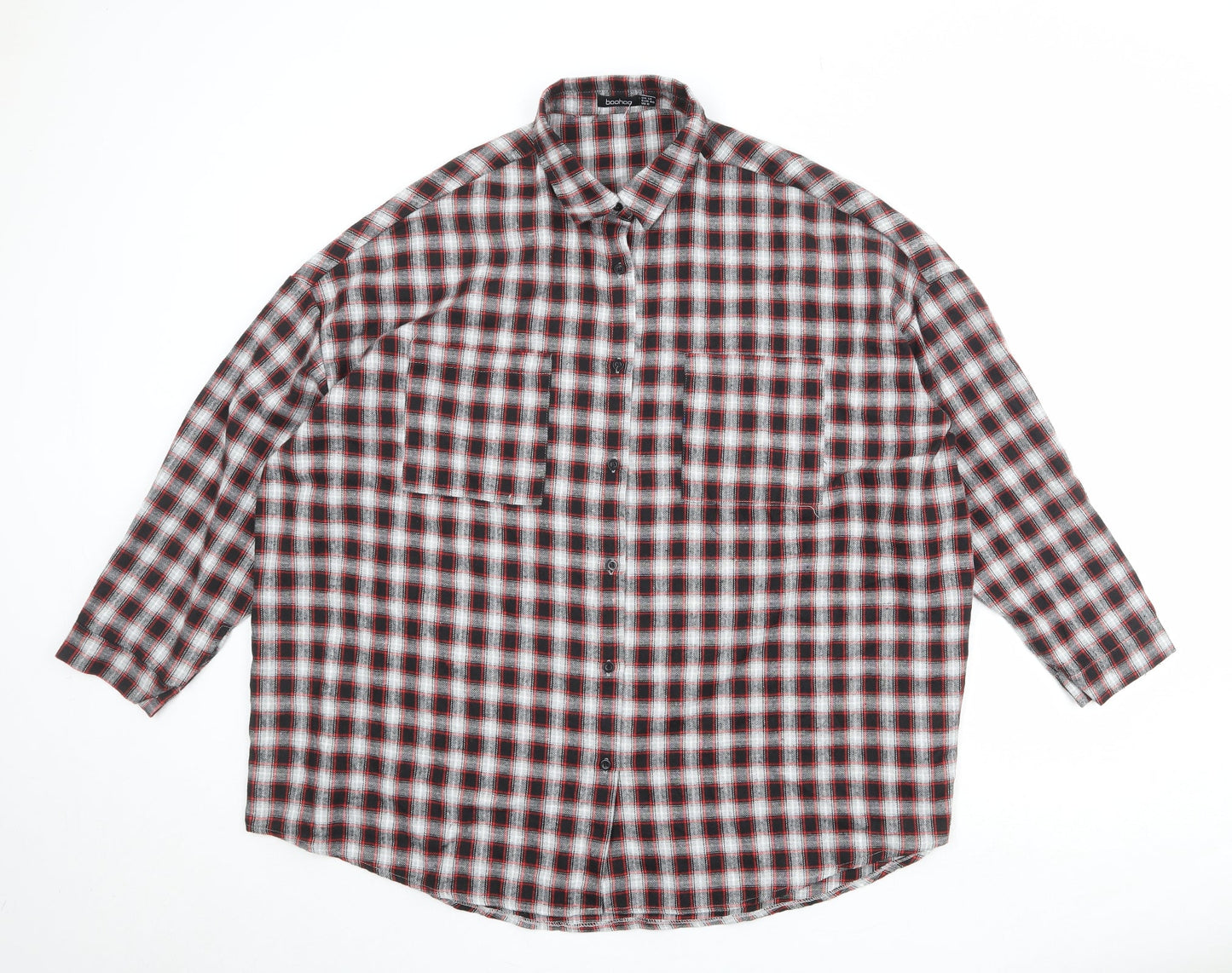 Boohoo Womens Black Plaid Viscose Shirt Dress Size 12 Collared Button