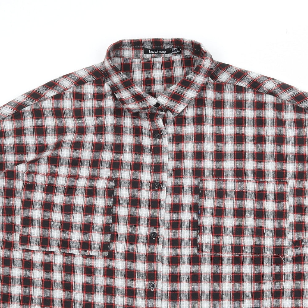 Boohoo Womens Black Plaid Viscose Shirt Dress Size 12 Collared Button