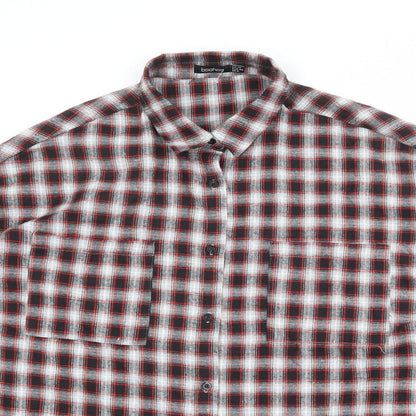 Boohoo Womens Black Plaid Viscose Shirt Dress Size 12 Collared Button