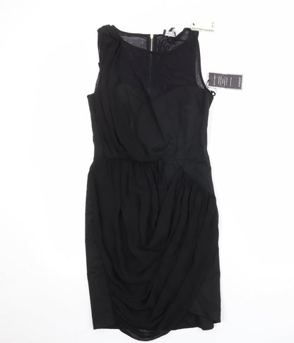 Warehouse Womens Black Cotton A-Line Size 10 Round Neck Zip