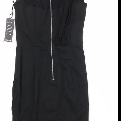 Warehouse Womens Black Cotton A-Line Size 10 Round Neck Zip