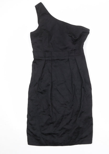 ASOS Womens Black Cotton A-Line Size 12 One Shoulder Zip