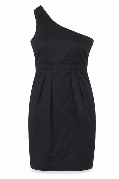 ASOS Womens Black Cotton A-Line Size 12 One Shoulder Zip