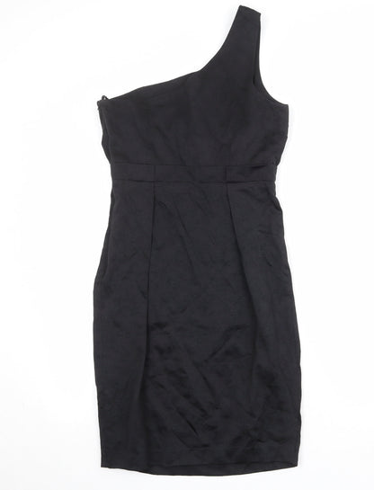 ASOS Womens Black Cotton A-Line Size 12 One Shoulder Zip