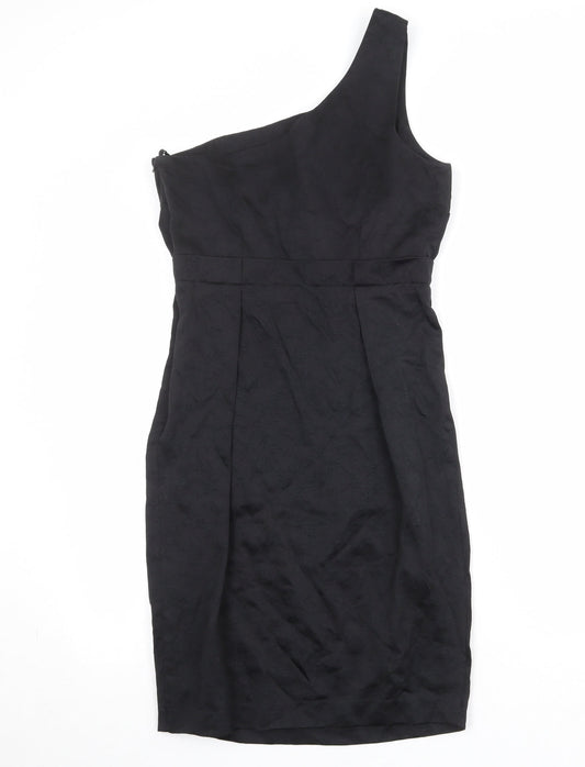 ASOS Womens Black Cotton A-Line Size 12 One Shoulder Zip