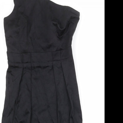 ASOS Womens Black Cotton A-Line Size 12 One Shoulder Zip