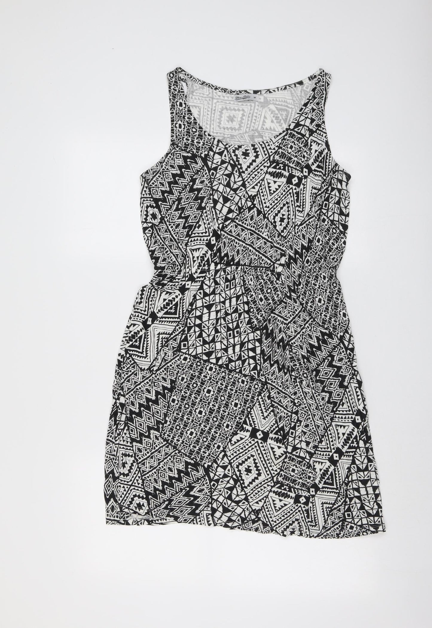 Miss Molly Womens Black Geometric Viscose Skater Dress Size M Round Neck Pullover