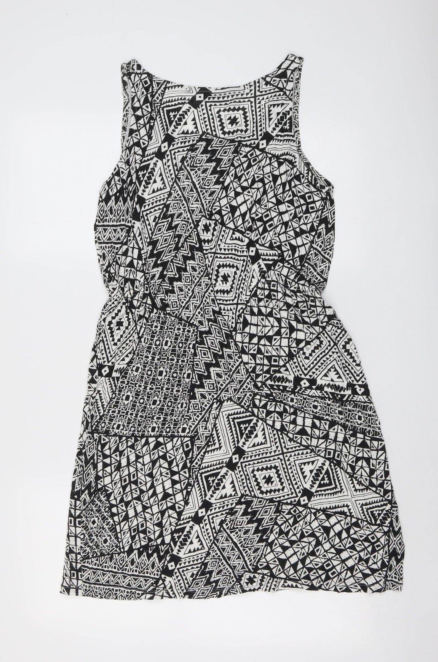 Miss Molly Womens Black Geometric Viscose Skater Dress Size M Round Neck Pullover