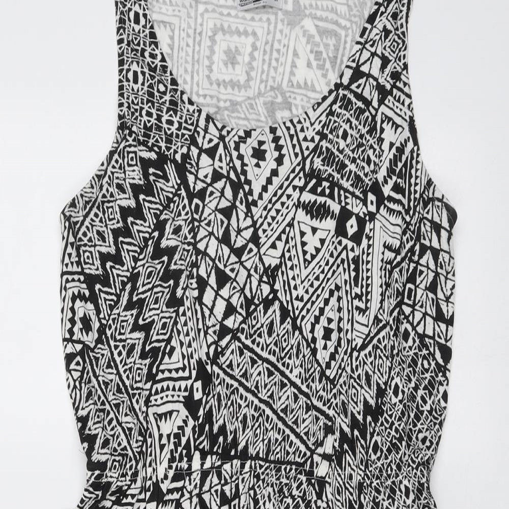 Miss Molly Womens Black Geometric Viscose Skater Dress Size M Round Neck Pullover