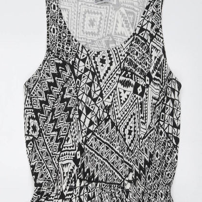 Miss Molly Womens Black Geometric Viscose Skater Dress Size M Round Neck Pullover