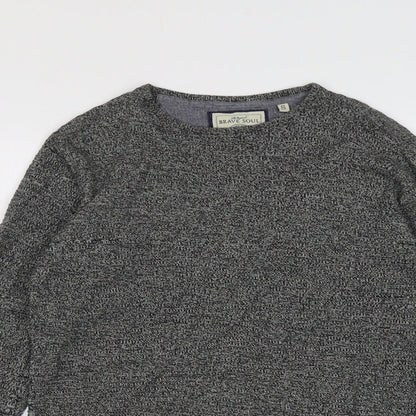 Brave Soul Womens Grey Round Neck Cotton Pullover Jumper Size S