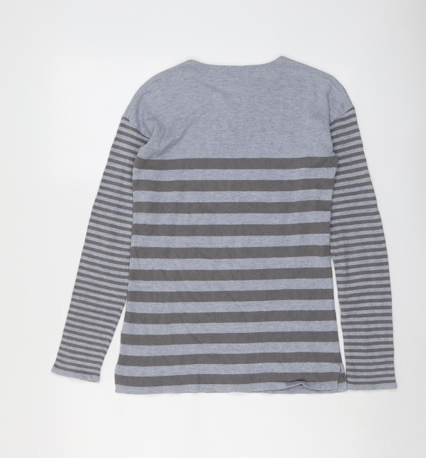 Vertbaudet Girls Grey Boat Neck Striped Acrylic Pullover Jumper Size 12 Years Pullover