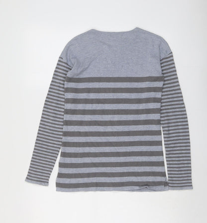 Vertbaudet Girls Grey Boat Neck Striped Acrylic Pullover Jumper Size 12 Years Pullover