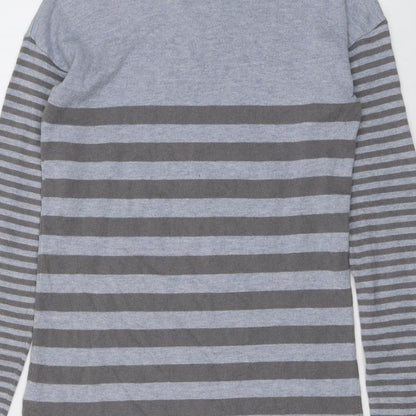 Vertbaudet Girls Grey Boat Neck Striped Acrylic Pullover Jumper Size 12 Years Pullover