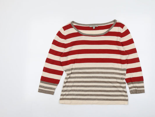 Coercion Womens Multicoloured Boat Neck Striped Cotton Pullover Jumper Size 14