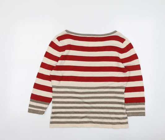 Coercion Womens Multicoloured Boat Neck Striped Cotton Pullover Jumper Size 14