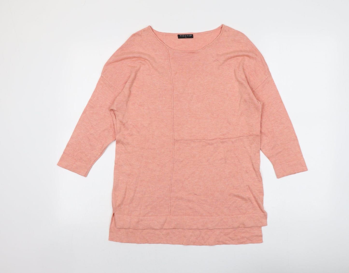 Viza Viz Womens Orange Round Neck Viscose Pullover Jumper Size S