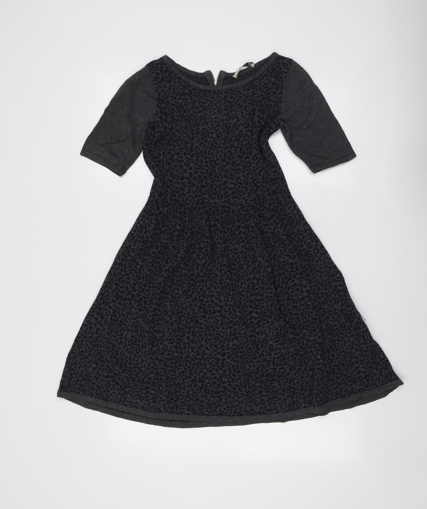 Oasis Womens Grey Animal Print Cotton Trapeze & Swing Size XS Round Neck Zip - Leopard Pattern