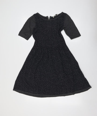 Oasis Womens Grey Animal Print Cotton Trapeze & Swing Size XS Round Neck Zip - Leopard Pattern