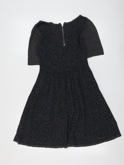 Oasis Womens Grey Animal Print Cotton Trapeze & Swing Size XS Round Neck Zip - Leopard Pattern