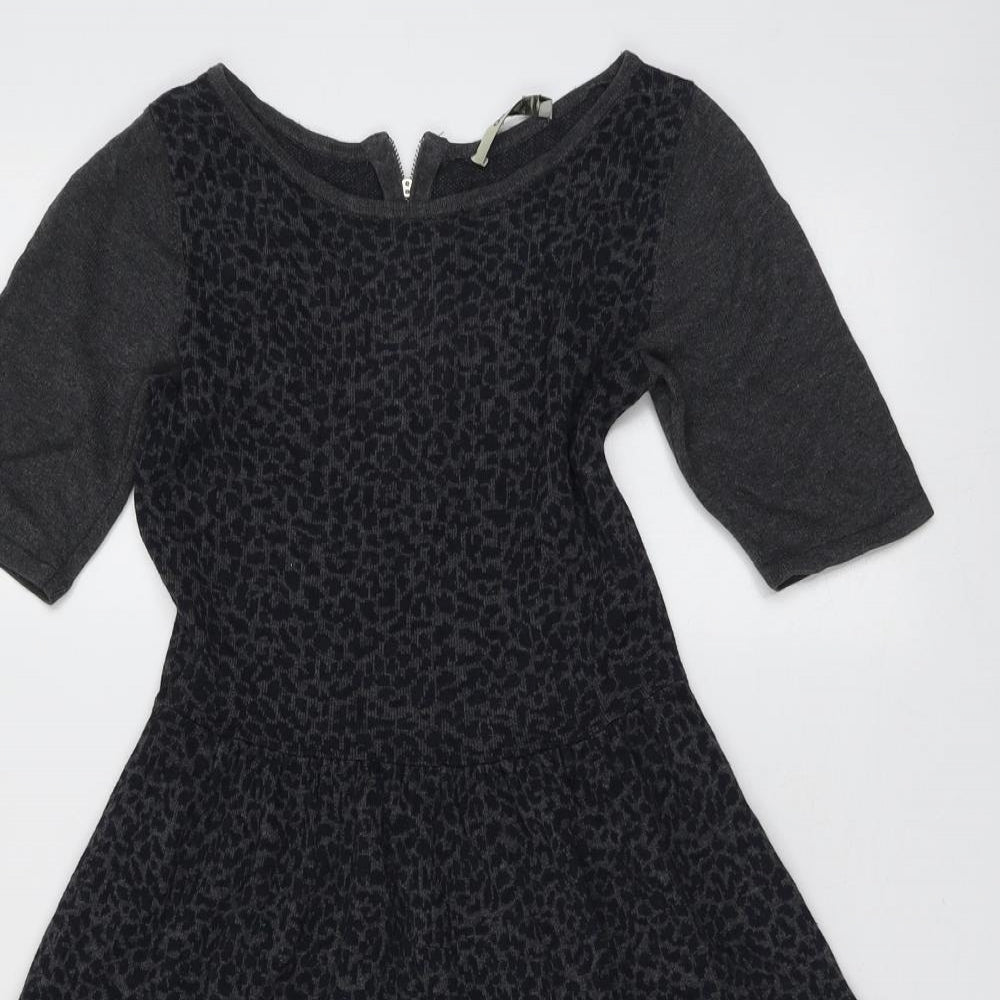 Oasis Womens Grey Animal Print Cotton Trapeze & Swing Size XS Round Neck Zip - Leopard Pattern