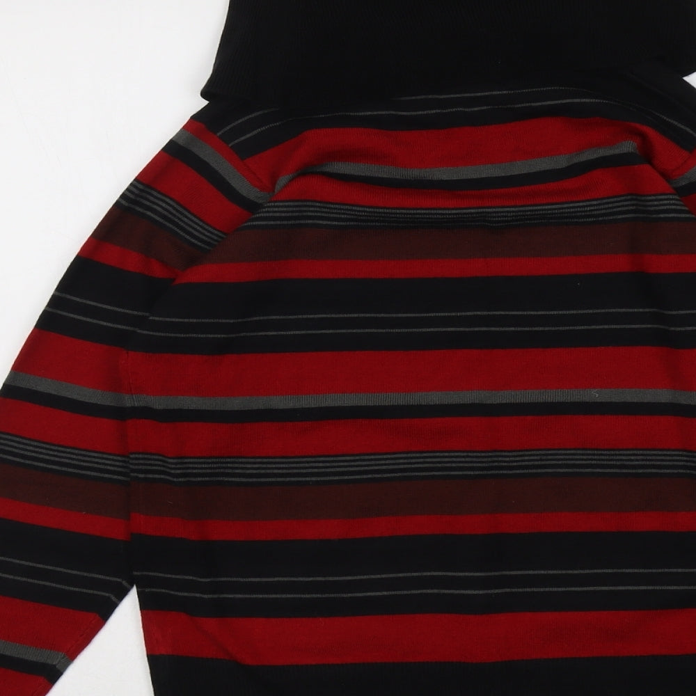 EMW Womens Red Roll Neck Striped Acrylic Pullover Jumper Size 10