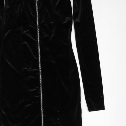 Divided by H&M Womens Black Polyester Shift Size 8 Round Neck Zip
