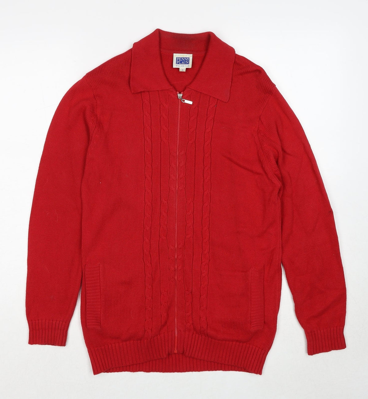 Penny Plain Womens Red Collared Cotton Full Zip Jumper Size S